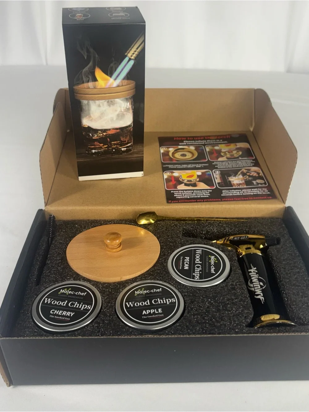 Cocktail Smoker Kit w Torch 6 Wood Chip Flavors Whiskey Bourbon Old Fashioned